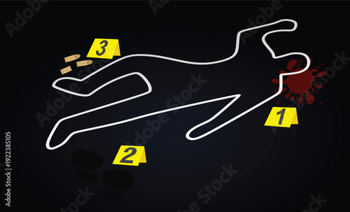 Crime scene with evidences. vector