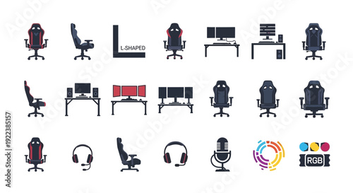 Collection of office furniture icons.