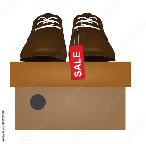 Shoe on shoe box with sale notice. vector