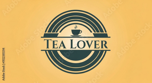 Tea lover logo with steaming cup and circular design on yellow background