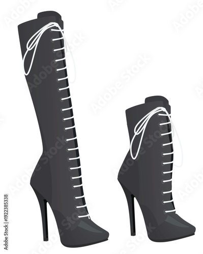 Black women long boot. high heel. vector illustration