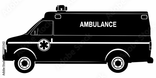 Black Ambulance Silhouette with Star of Life – Emergency Medical Service Van Vector Icon