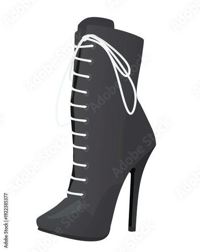Black women long boot. high heel. vector illustration