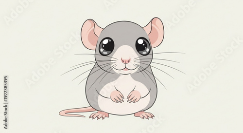 Cute gray mouse with big eyes sitting on a plain background looking friendly and approachable