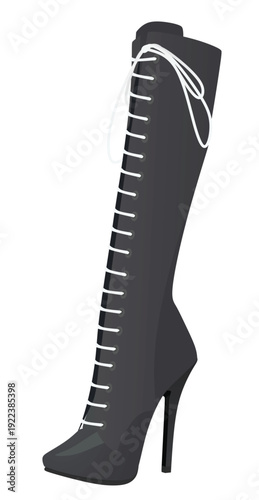 Black women long boot. high heel. vector illustration