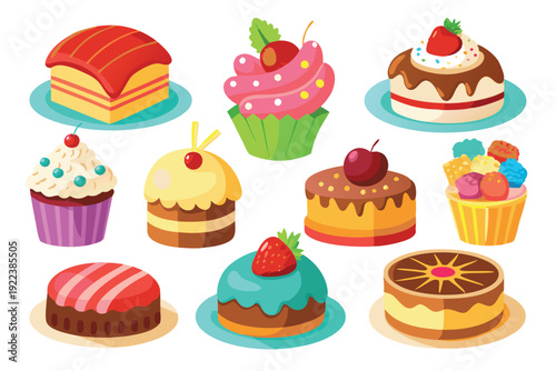 cakes and sweets set vector on white background