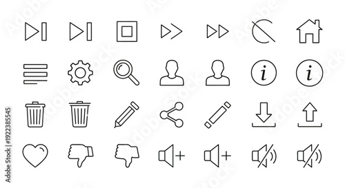 Collection of user interface icons.