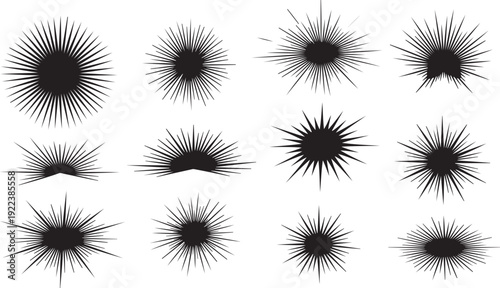 Collection of black explosion burst effects on white background