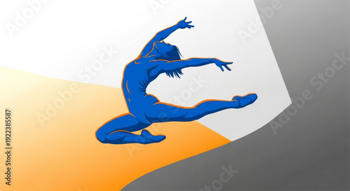 Dynamic blue silhouette of a woman jumping energetically on gradient background