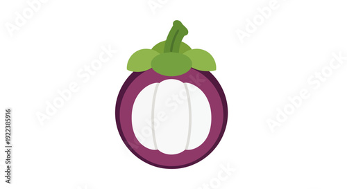 Stylized Mangosteen Fruit with Purple Skin and White Flesh.