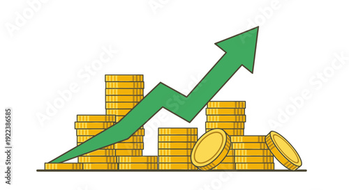 Stock Market Growth Arrow with Stacked Gold Coins