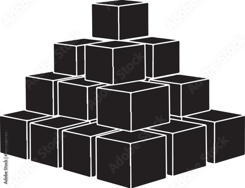 Black and white illustration of stacked cube blocks structure