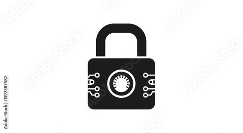 Secure locked padlock with digital elements.
