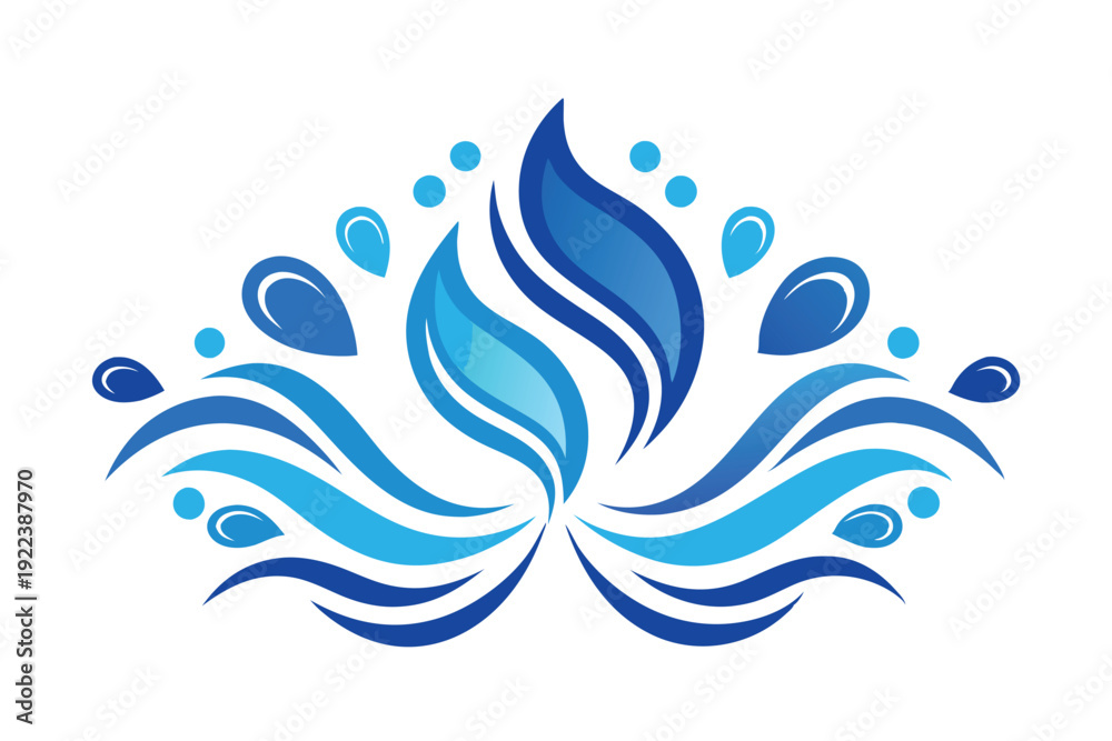 Fototapeta premium blue water splashes waves drops blots decorative vector on white background