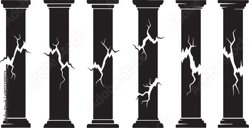 Cracked black and white columns with lightning bolts pattern