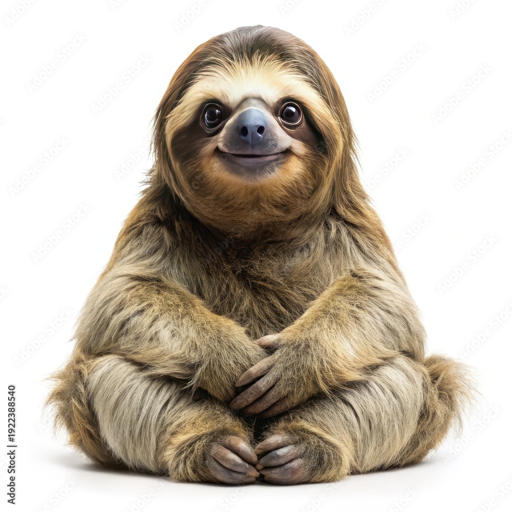 Fototapeta premium Adorable Smiling Sloth Sitting Isolated on White Background