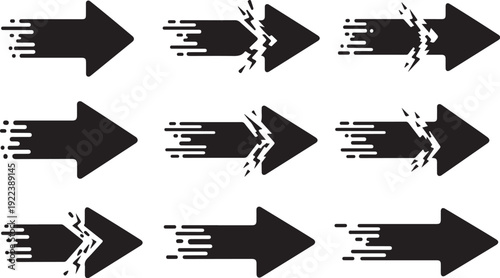 Black Arrows with Distressed Effects on White Background Illustration