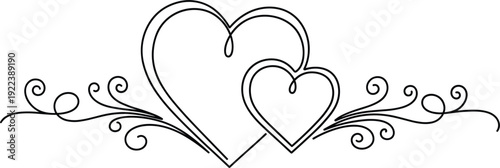 Elegant Double Heart Outline with Decorative Swirl Flourish Romantic Love Symbol Vector Illustration for Wedding, Valentine and Anniversary Designs