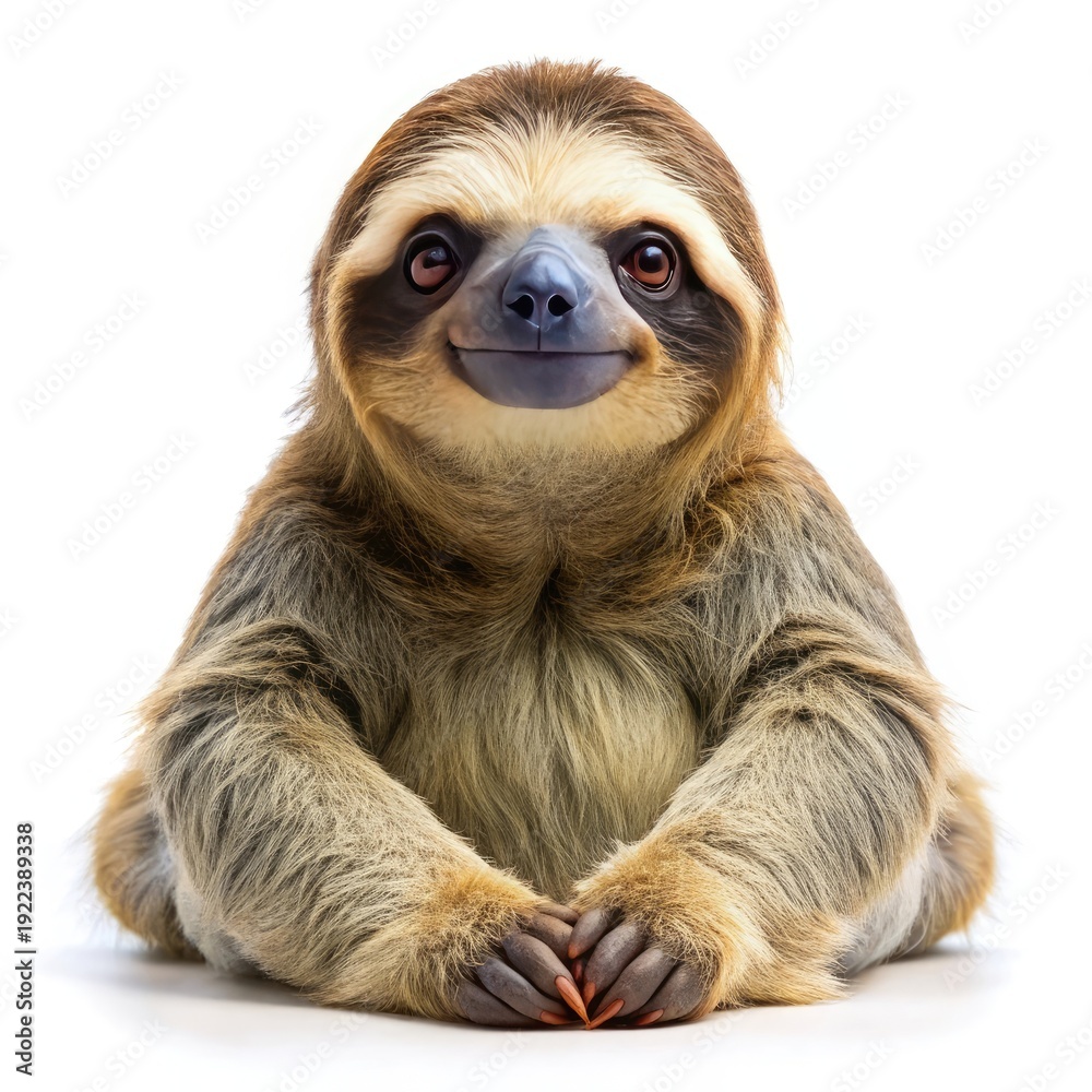 Fototapeta premium Adorable Smiling Sloth Sitting Isolated on White Background