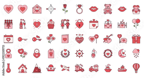 Valentine's Day Icons: Hearts, Love, Romance, Gifts, Romance Symbols Collection