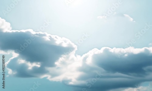 Blue sky with fluffy white clouds. Cumulus clouds. Sunny weather. Cloud formation. Natural landscape. Sky background. Weather pattern. Nature scene. Cloud texture.