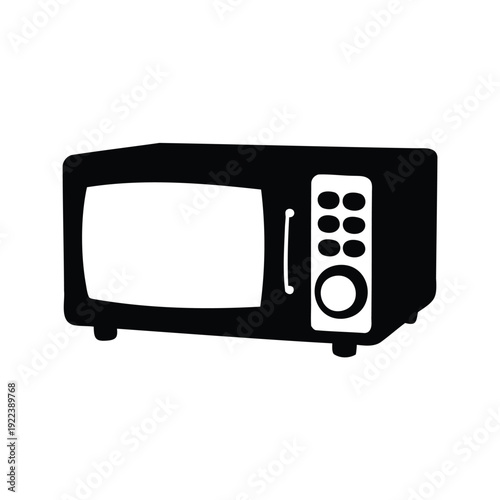 Minimalist kitchen appliance with digital controls shown in silhouette vector illustration, toy microwave silhouette vector illustration