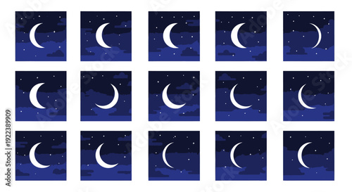 Crescent Moon Night Sky Pattern - Repeating Celestial Illustration