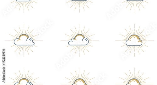 Sunburst Cloud Icons Set: Minimalist, Modern, Weather, Sky, Graphic Design