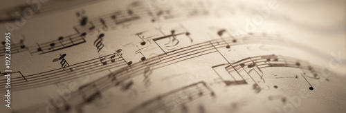 Beautiful music sheet background with intricate notes and symbols, creating sense of harmony and creativity. Perfect for music related projects or artistic expressions