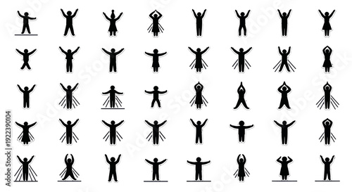 Set of Diverse Human Silhouettes with Arms Raised in Various Poses