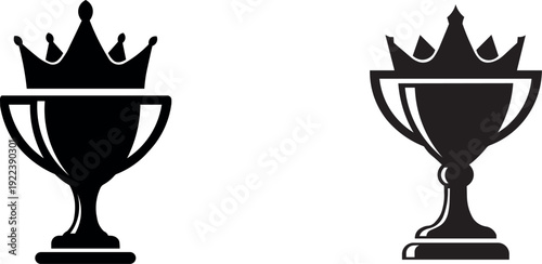 Trophy with crown icon silhouette  representing success and victory vector set isolated on transparent background