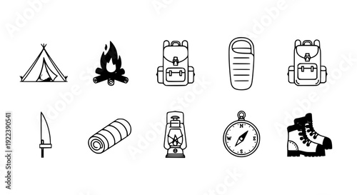 Camping Vector Icons – High-Quality Editable Stroke Collection