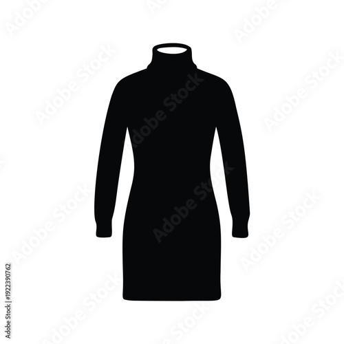Elegant black and white turtleneck dress design silhouette vector illustration, turtleneck sweater dress silhouette vector illustration