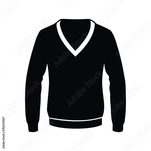 A stylish black and white sweater with a v-neck and long sleeves silhouette vector illustration, vneck sweater silhouette vector illustration
