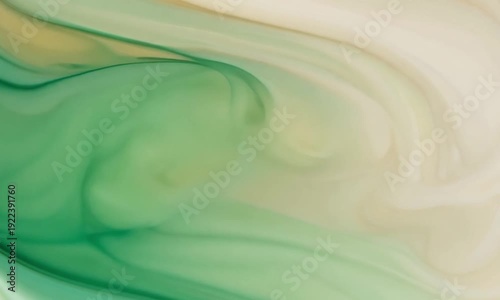 Green and beige swirl pattern. Abstract liquid texture. Colorful marbled background. Smooth wave design. Vector illustration. Seamless fluid pattern. Green beige color palette. Abstract