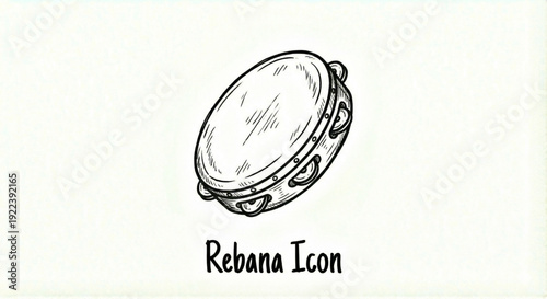 Hand drawn black and white rebana tambourine icon for Islamic music