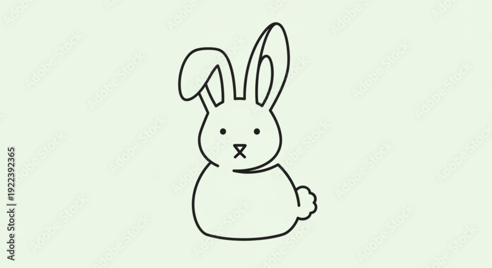 Fototapeta premium A cute cartoon rabbit with long ears sitting on a light green background looking friendly and approachable