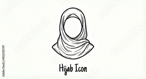 Hand drawn black and white hijab headscarf icon for Muslim woman