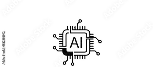 Stylized microchip icon with "AI" text in the center on a white background