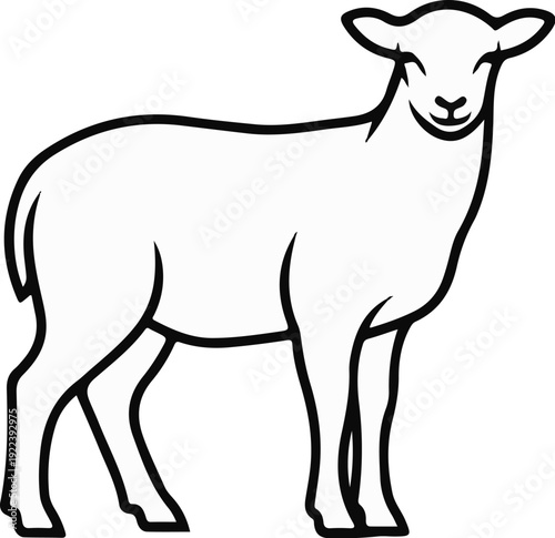 Stylized outline drawing of a young sheep standing and facing forward