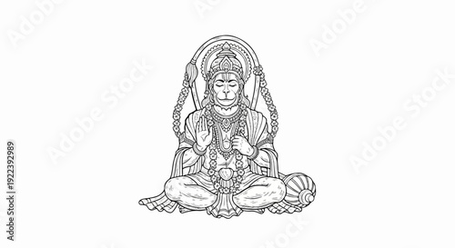 Stylized monkey deity in meditation, adorned with jewelry