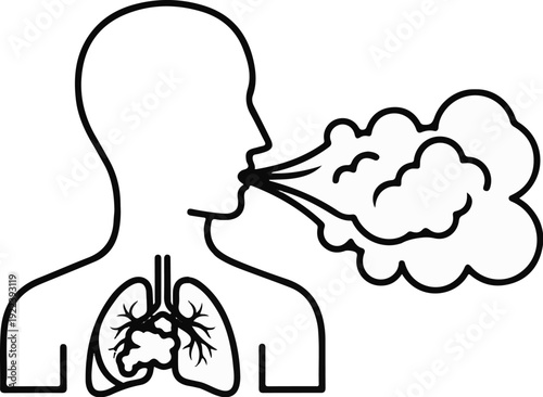 Stylized outline of a person expelling breath from lungs