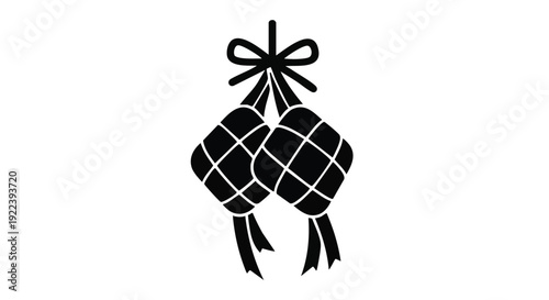 Ketupat Rice Dumpling Silhouette with Ribbon Vector