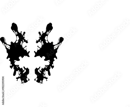 Symmetrical black ink blot on white background, abstract Rorschach test pattern