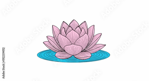 Stylized pink lotus flower on blue rippling water