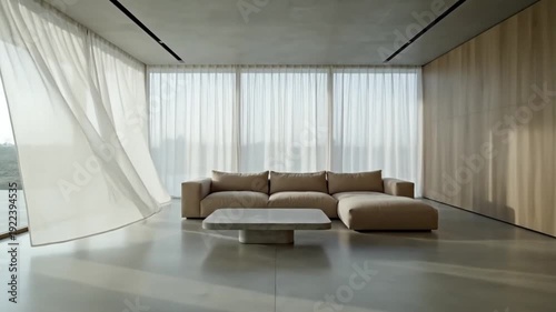 Minimalist Living Room Interior with Modern Sofa and Natural Light