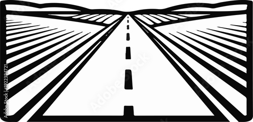 Stylized vanishing point perspective of a highway with dashed lines