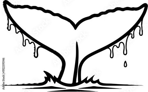 Stylized whale tail breaching water with drips