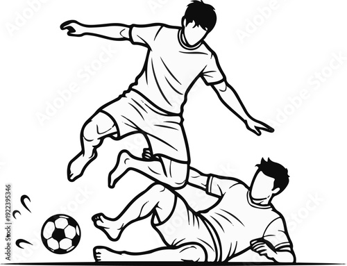 Two athletes in mid-action playing a competitive soccer game on a field