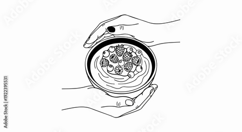 Two hands cradle a bowl of berries and creamy dessert